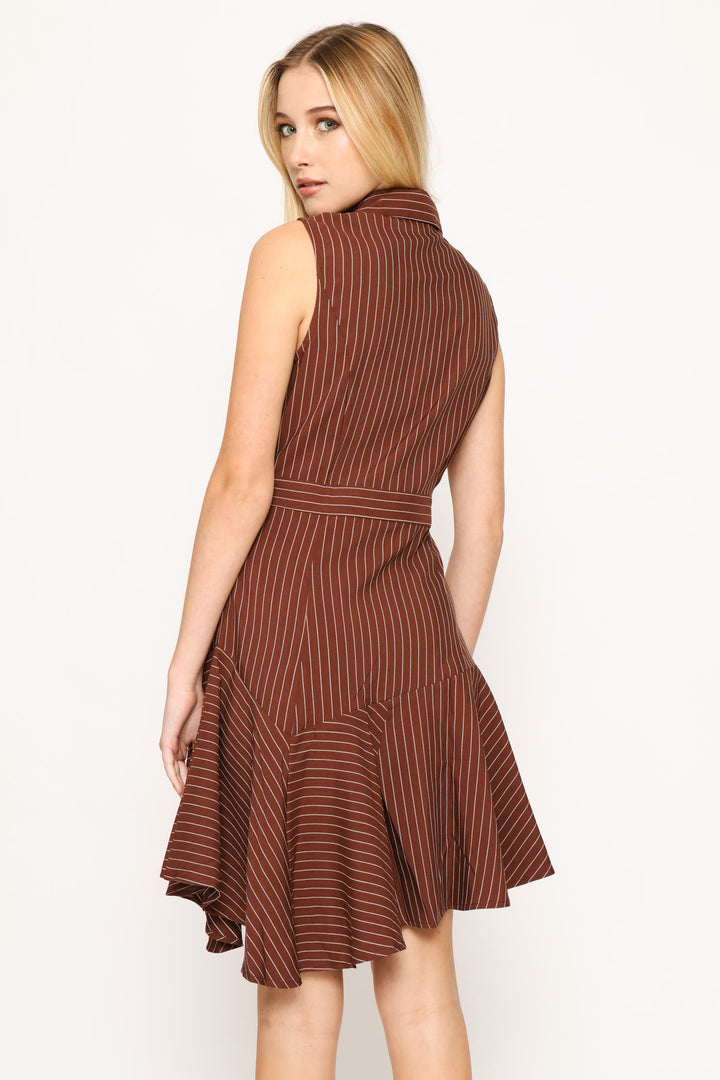 Sleeveless Fit & Flare Mini Dress - Brown