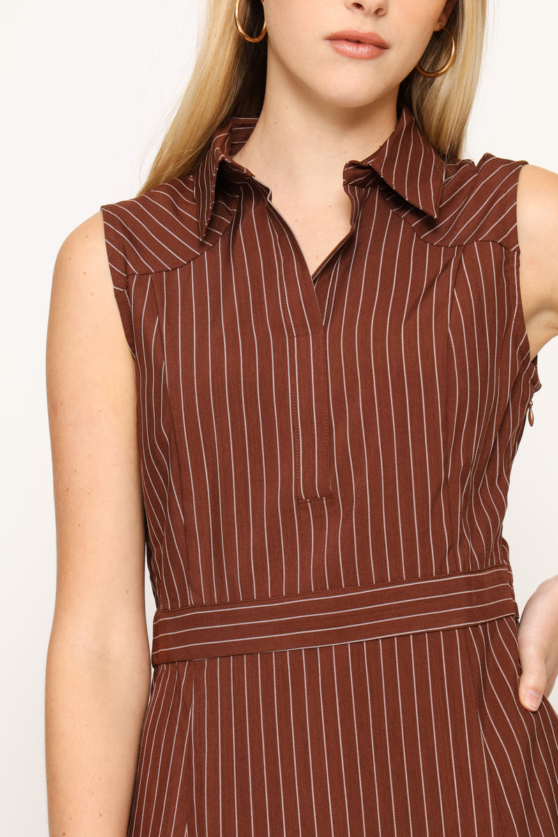 Sleeveless Fit & Flare Mini Dress - Brown