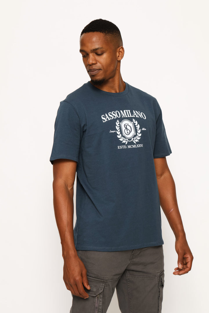 Milano Crest Print Tee - Petrol