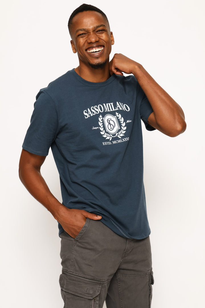 Milano Crest Print Tee - Petrol