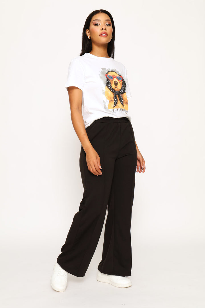 Pull On Pinched Seam Sport Wide Leg Pant - Black