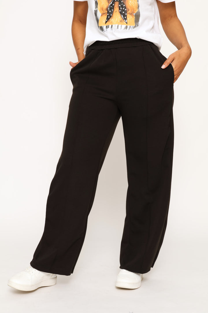 Pull On Pinched Seam Sport Wide Leg Pant - Black