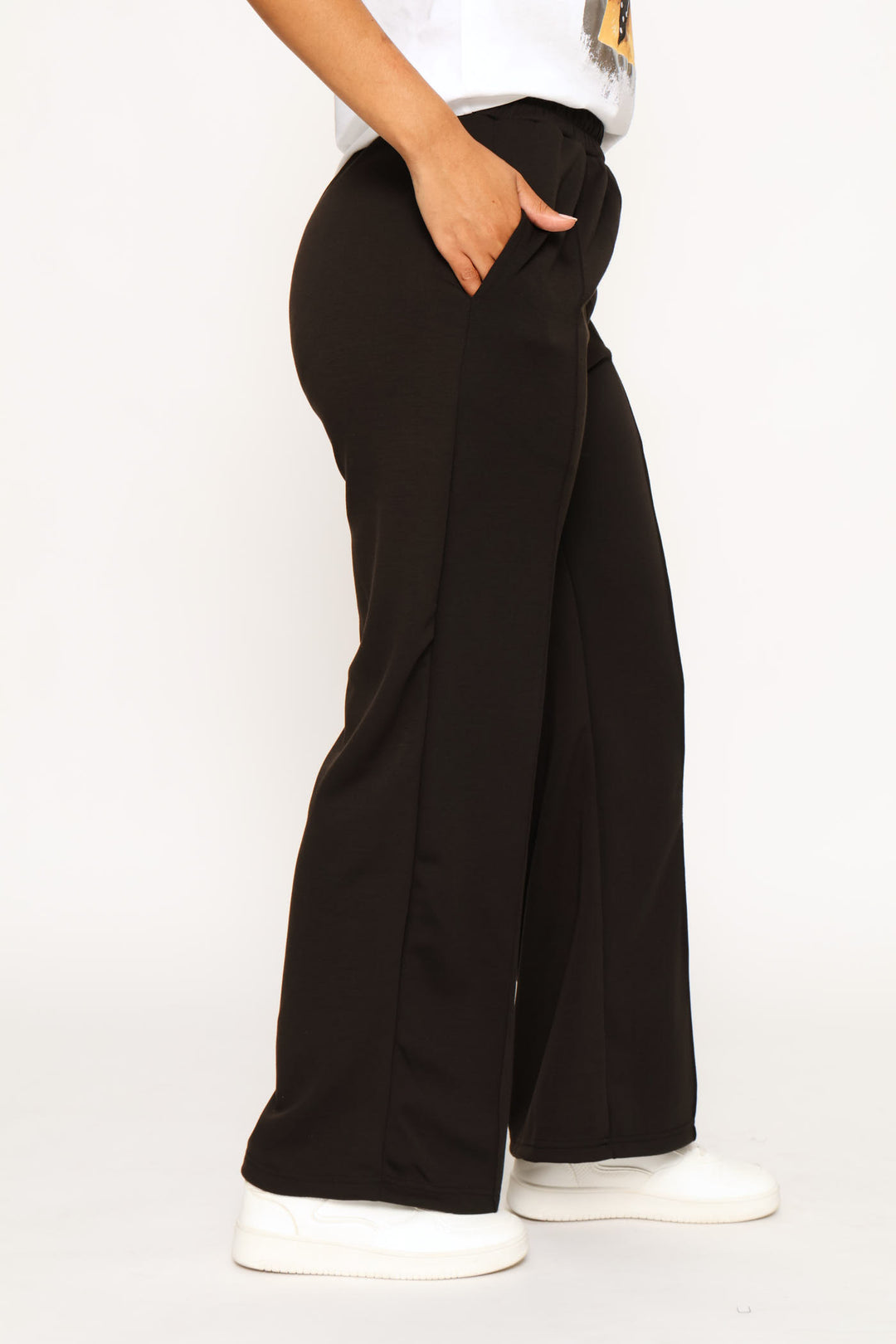 Pull On Pinched Seam Sport Wide Leg Pant - Black