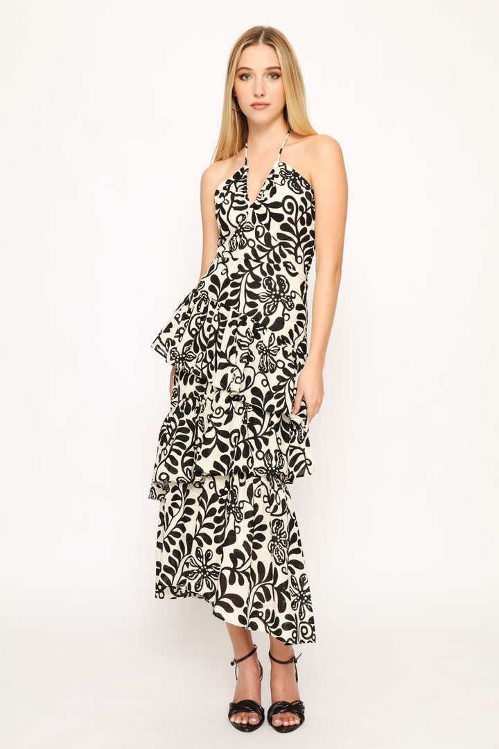 Backless Woven Dress - Black/Cream