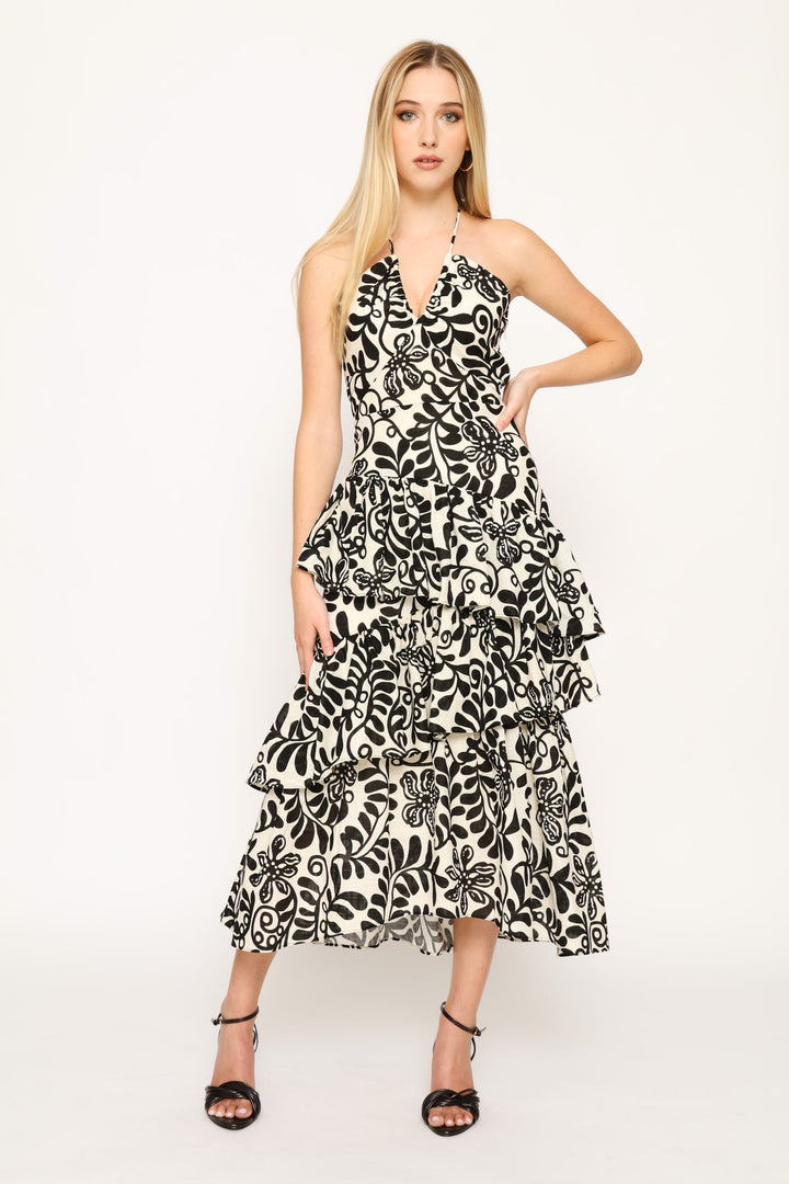 Backless Woven Dress - Black/Cream