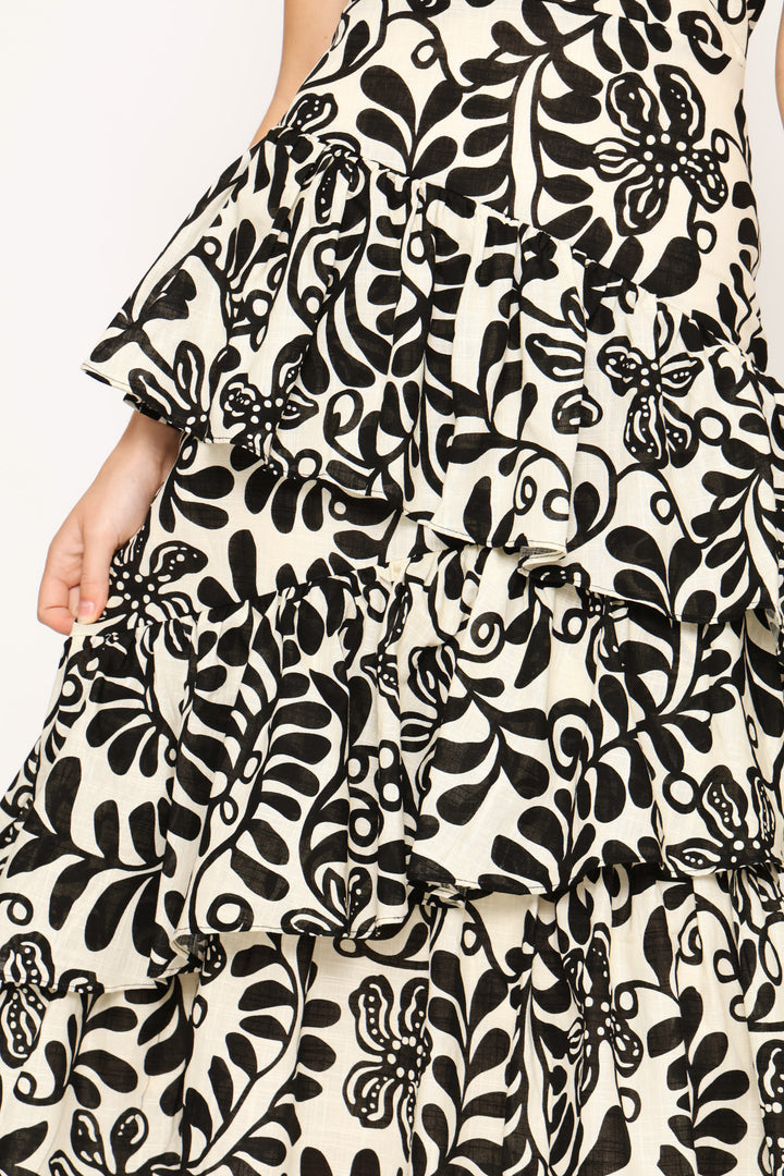 Backless Woven Dress - Black/Cream