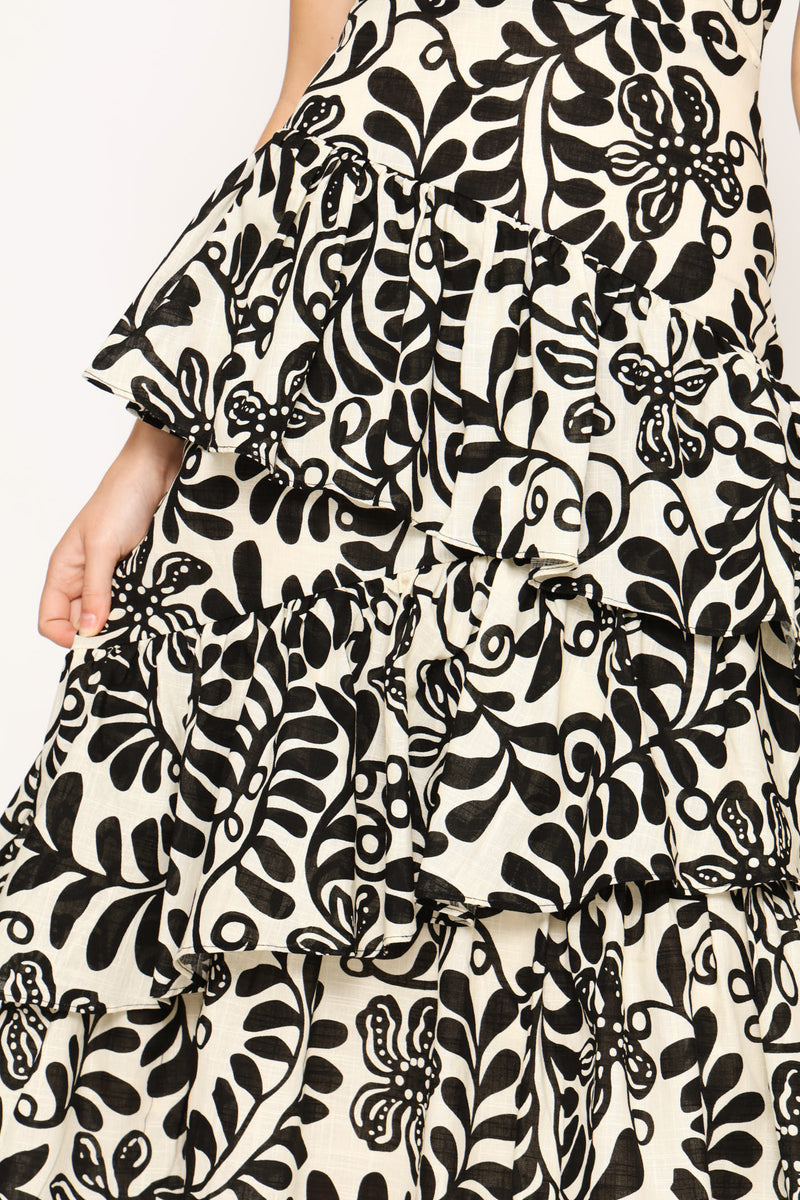 Backless Woven Dress - Black/Cream