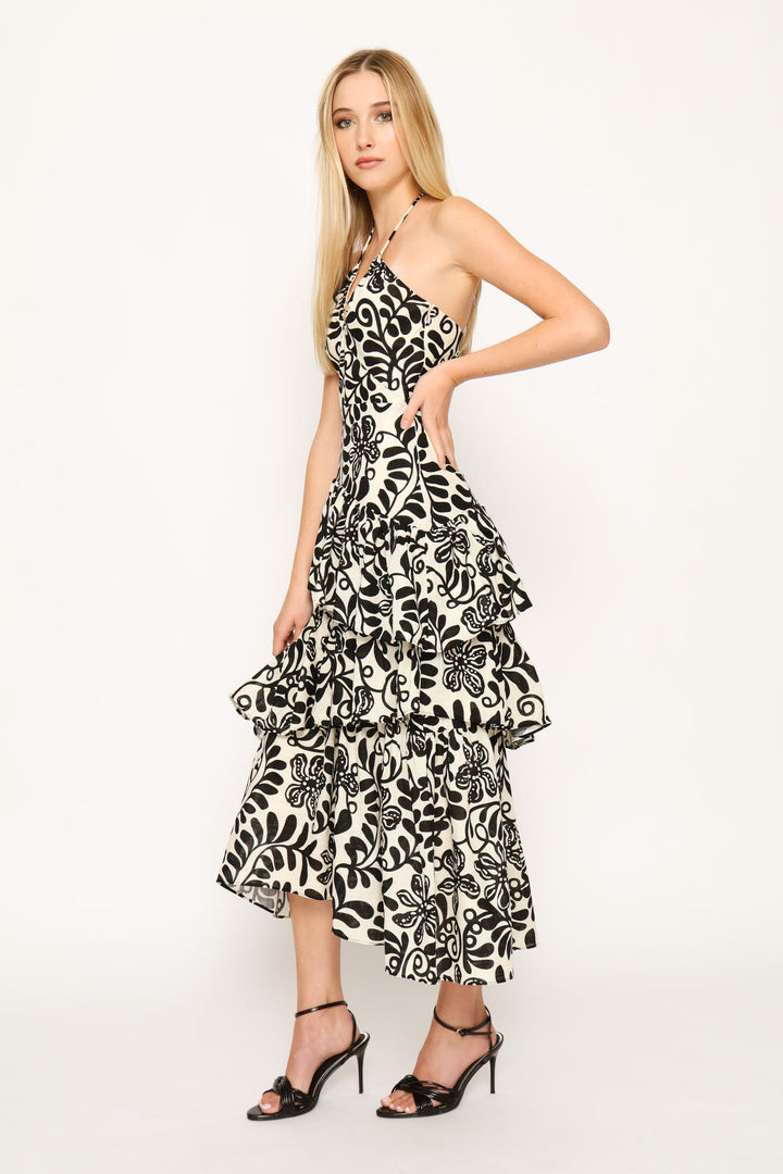 Backless Woven Dress - Black/Cream