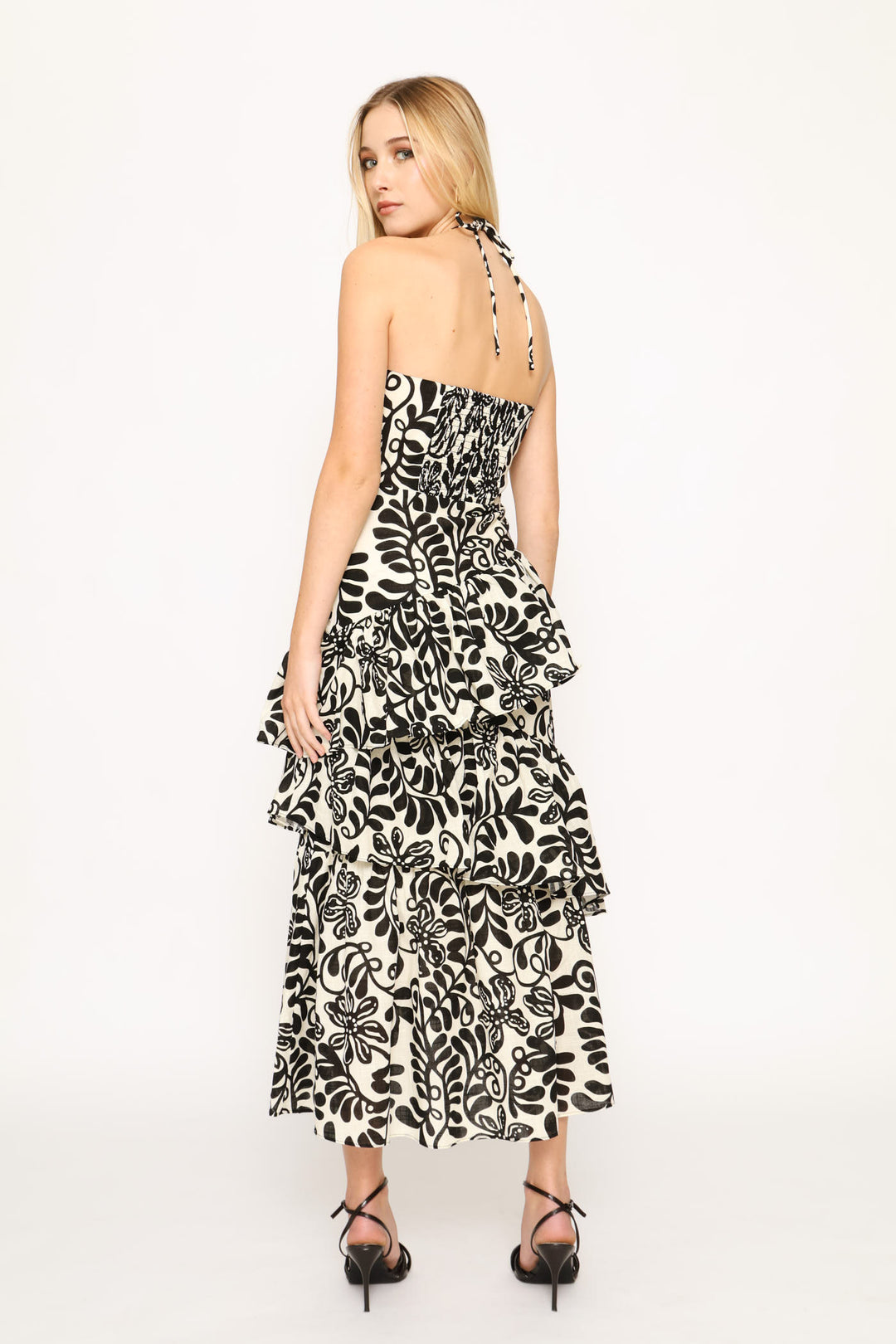 Backless Woven Dress - Black/Cream