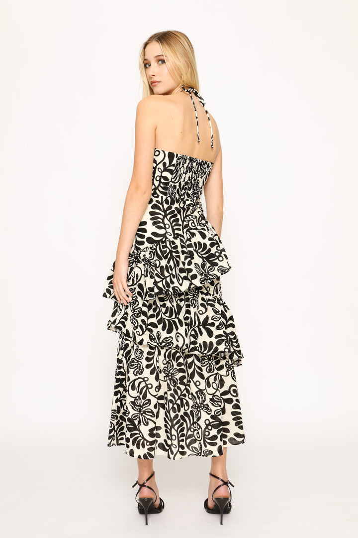Backless Woven Dress - Black/Cream