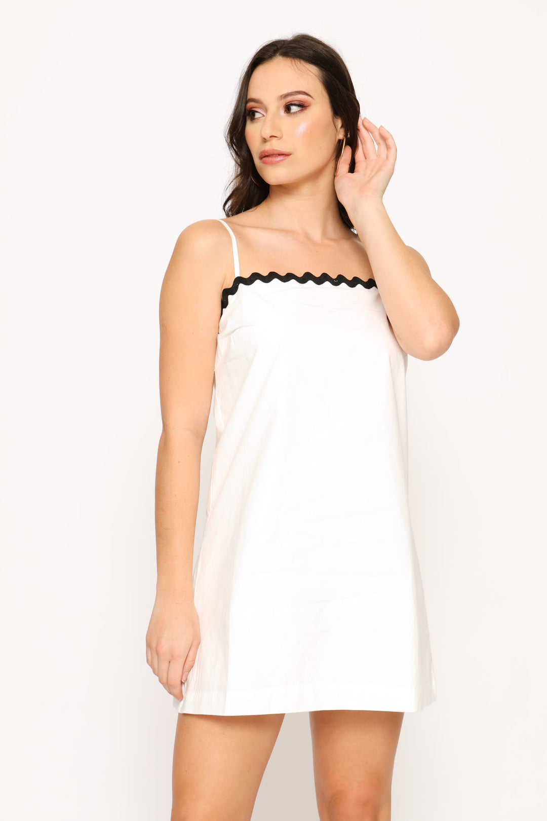 Square Neck Strappy Slip Mini Dress - White