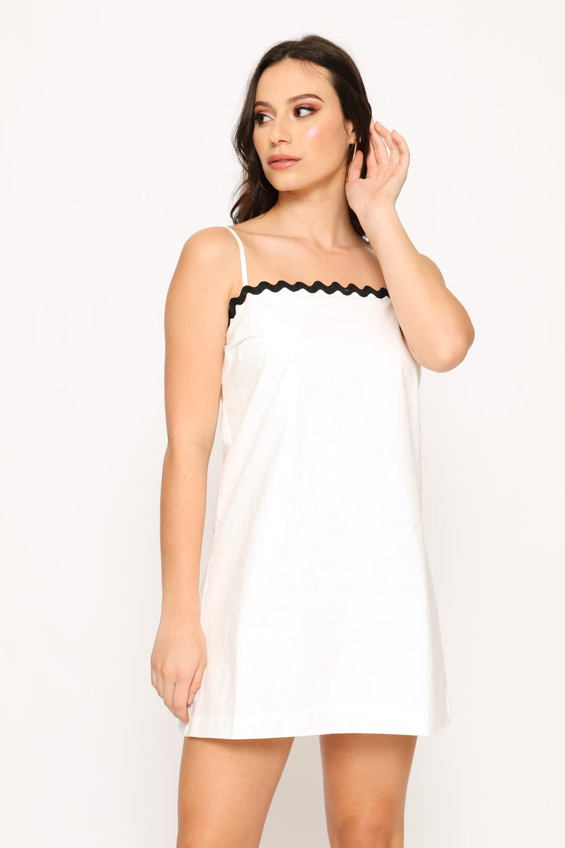 Square Neck Strappy Slip Mini Dress - White