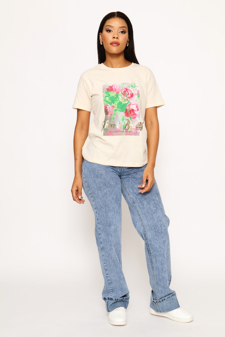 There Is Beauty Floral Tee - Cement