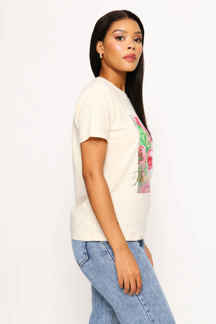 There Is Beauty Floral Tee - Cement