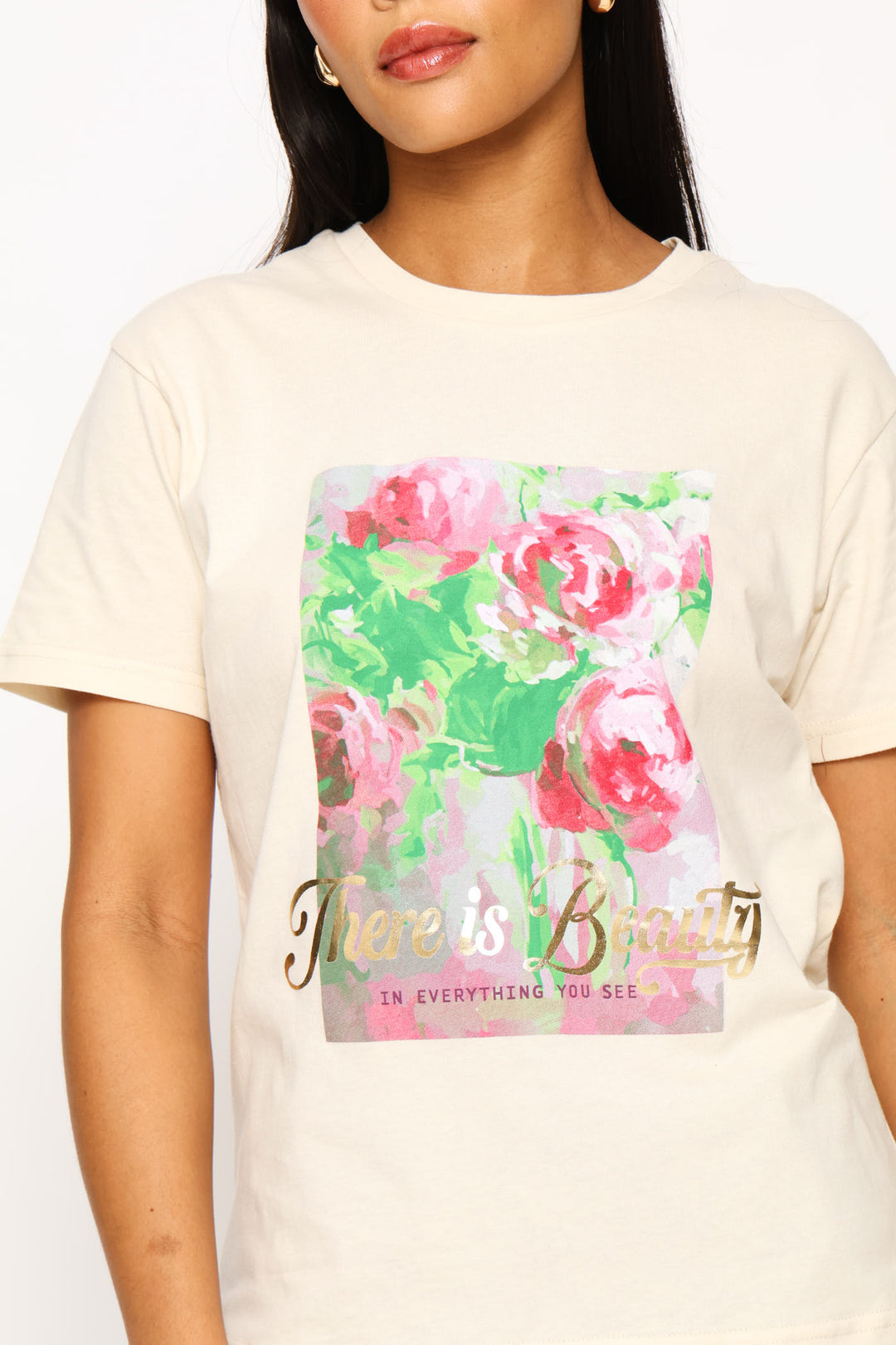 There Is Beauty Floral Tee - Cement