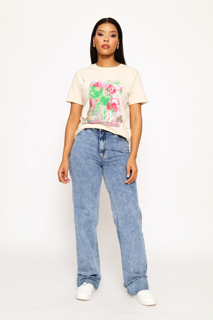 There Is Beauty Floral Tee - Cement