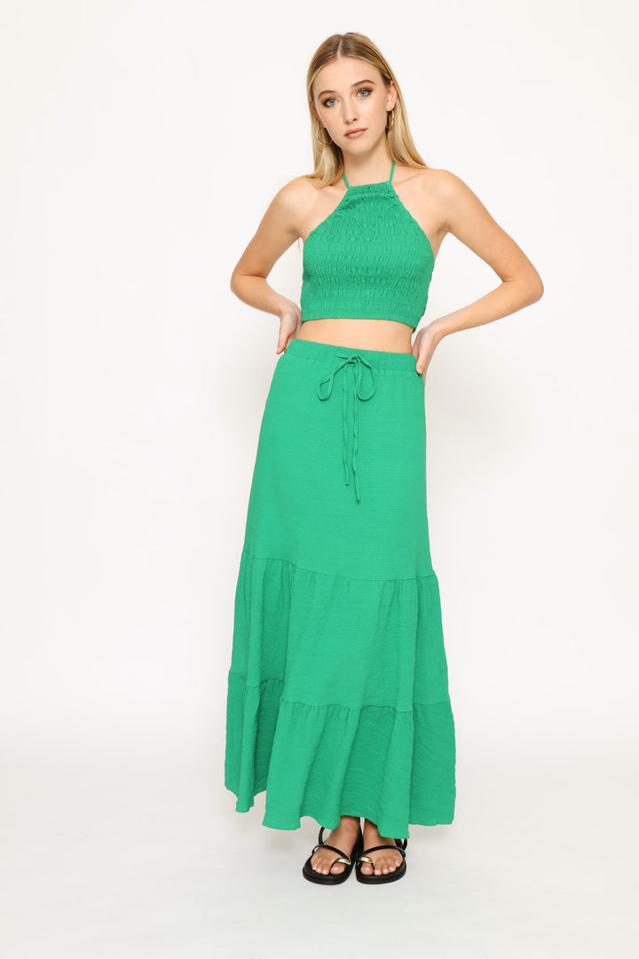 Halter Top & Tiered Maxi Skirt Set - Green