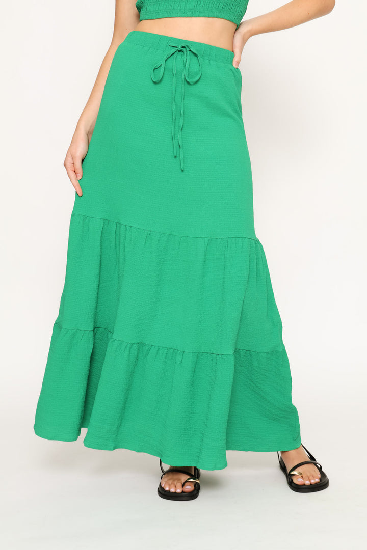 Halter Top & Tiered Maxi Skirt Set - Green