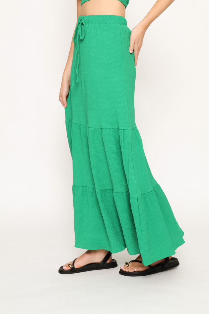 Halter Top & Tiered Maxi Skirt Set - Green