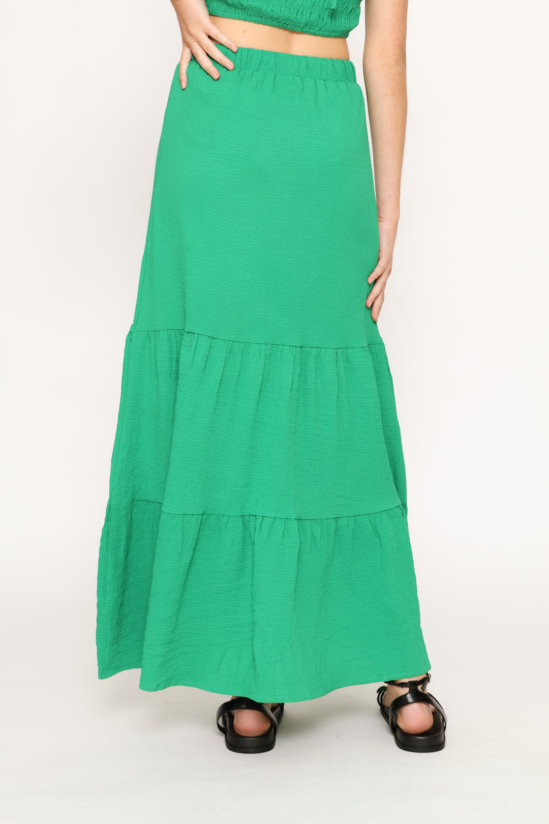 Halter Top & Tiered Maxi Skirt Set - Green