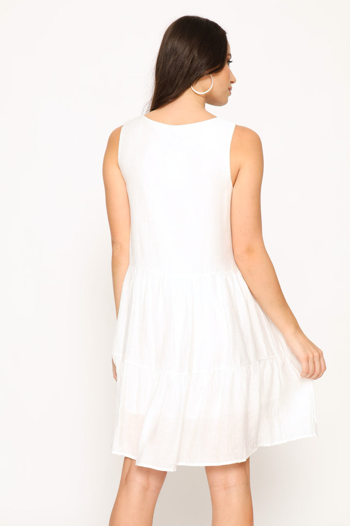 Scoop Neck Woven Mini Dress - White