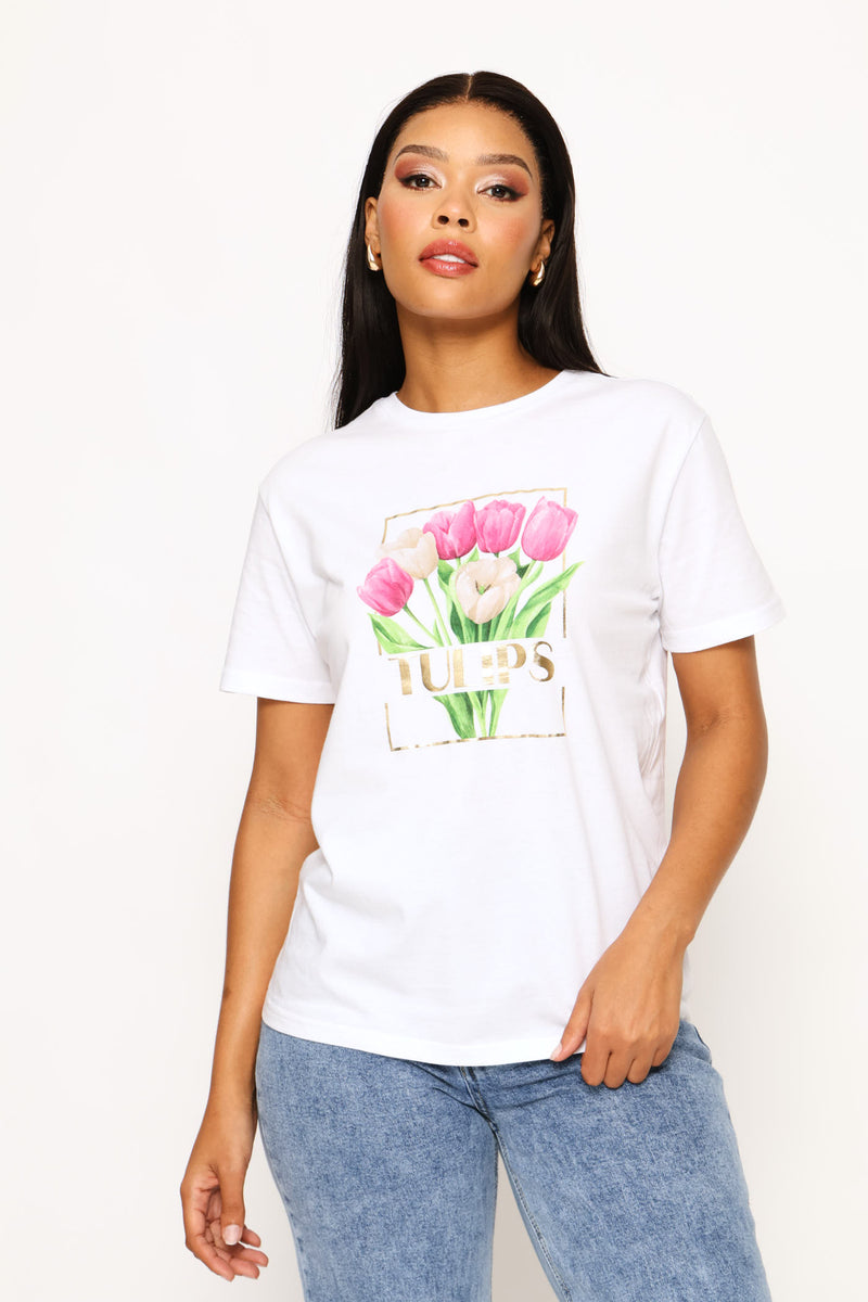 Tulips Foil Tee - White