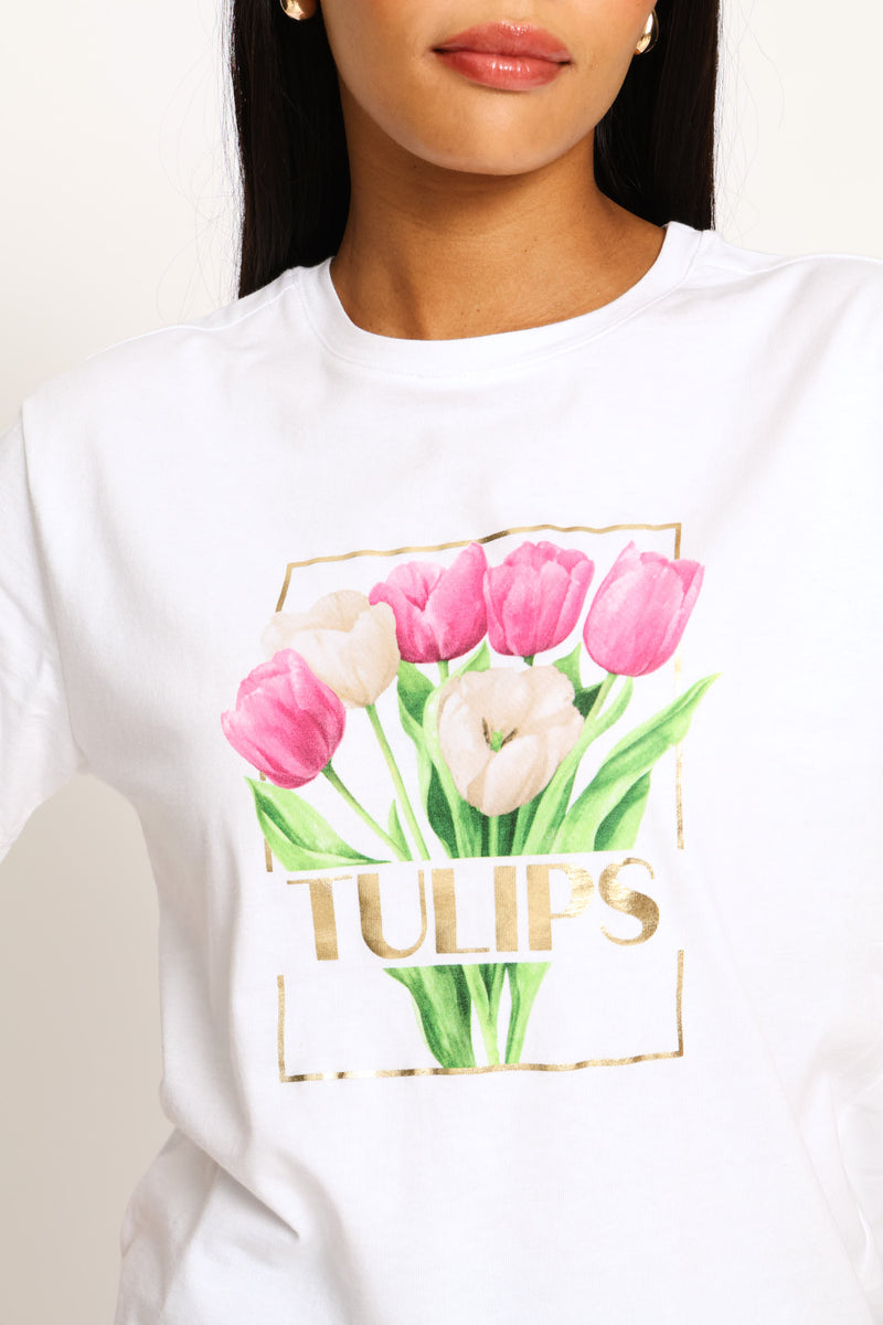 Tulips Foil Tee - White