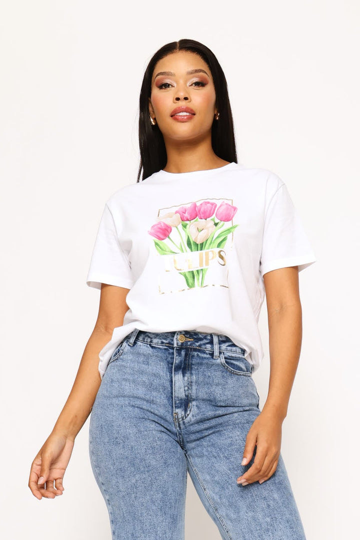 Tulips Foil Tee - White