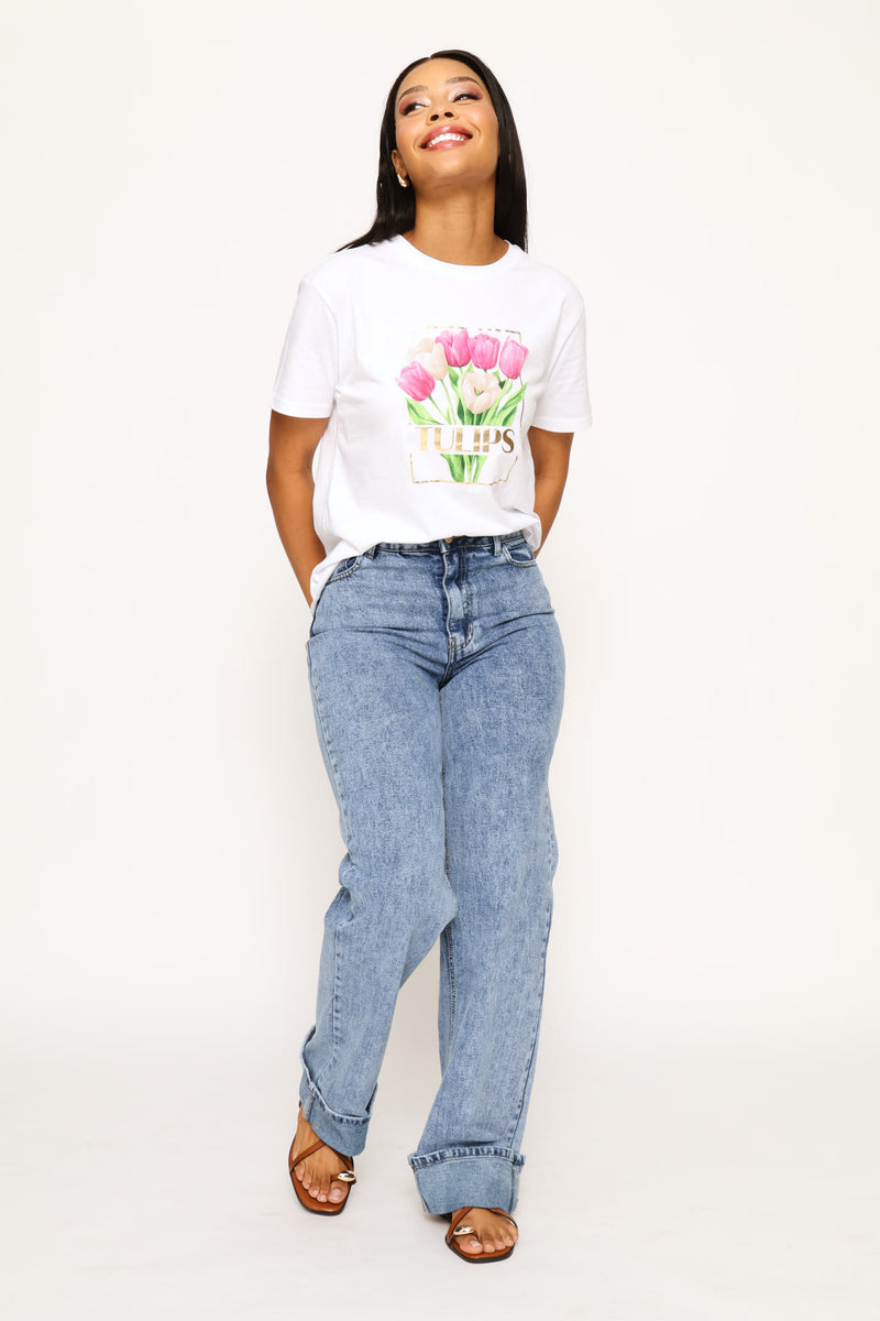 Tulips Foil Tee - White