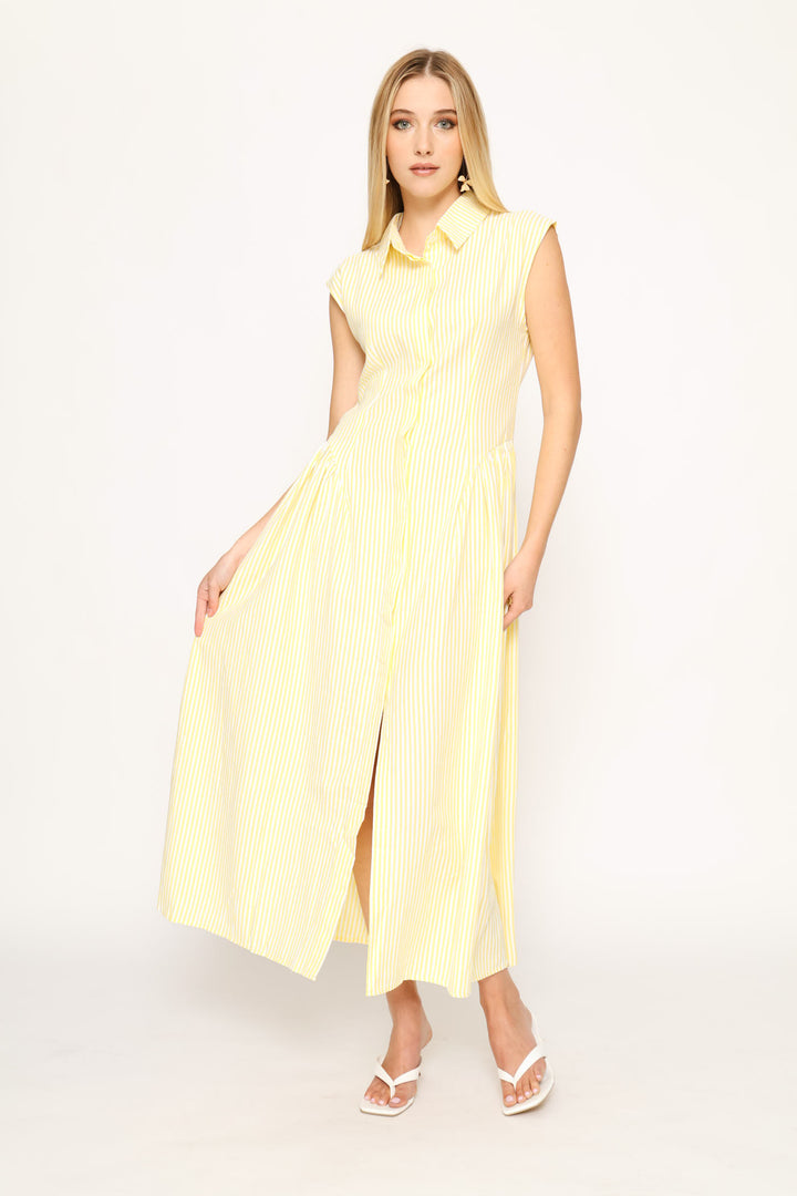 Sleeveless Fit & Flare A-Line Maxi Dress - Light Yellow