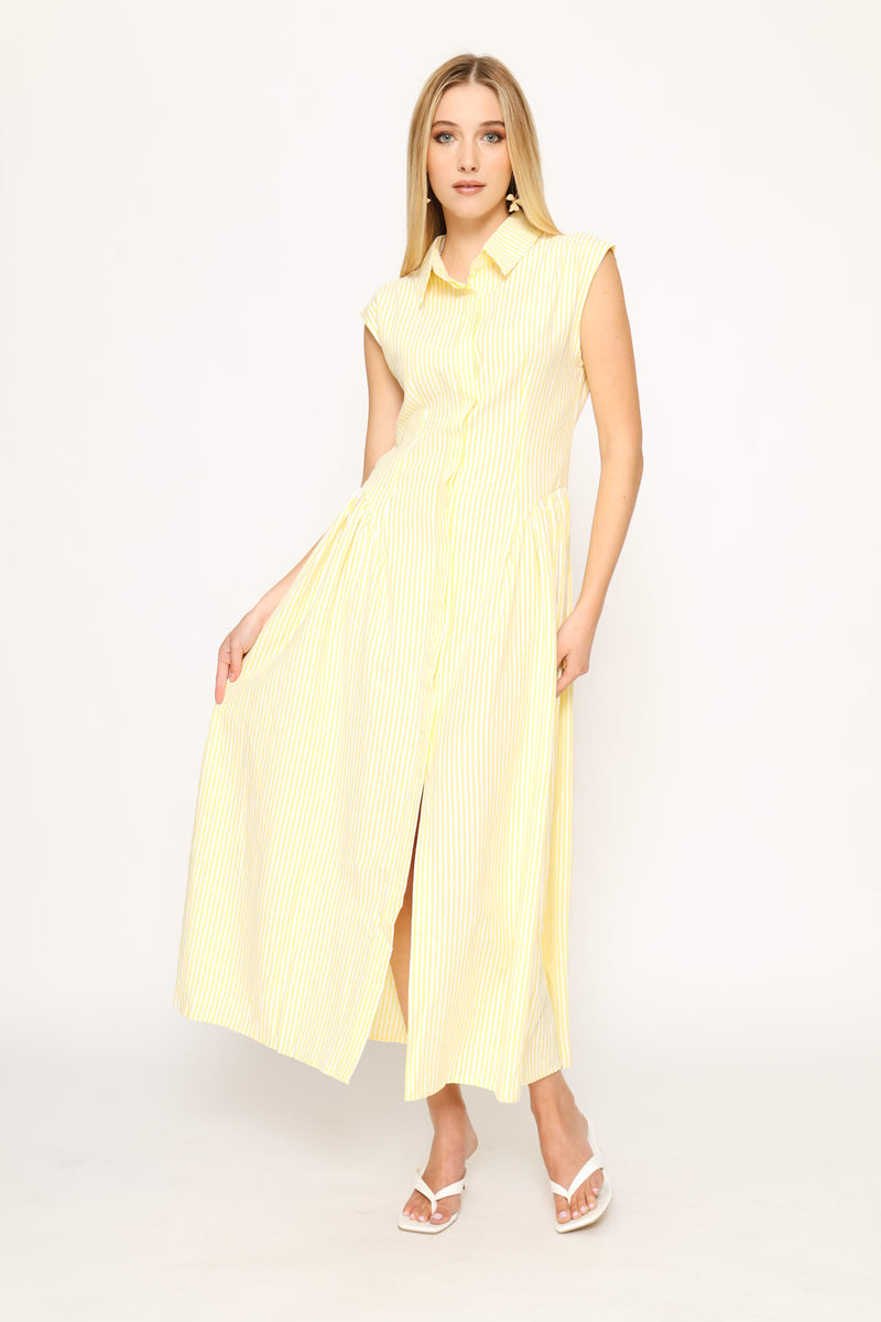 Sleeveless Fit & Flare A-Line Maxi Dress - Light Yellow