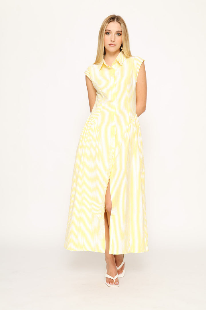 Sleeveless Fit & Flare A-Line Maxi Dress - Light Yellow