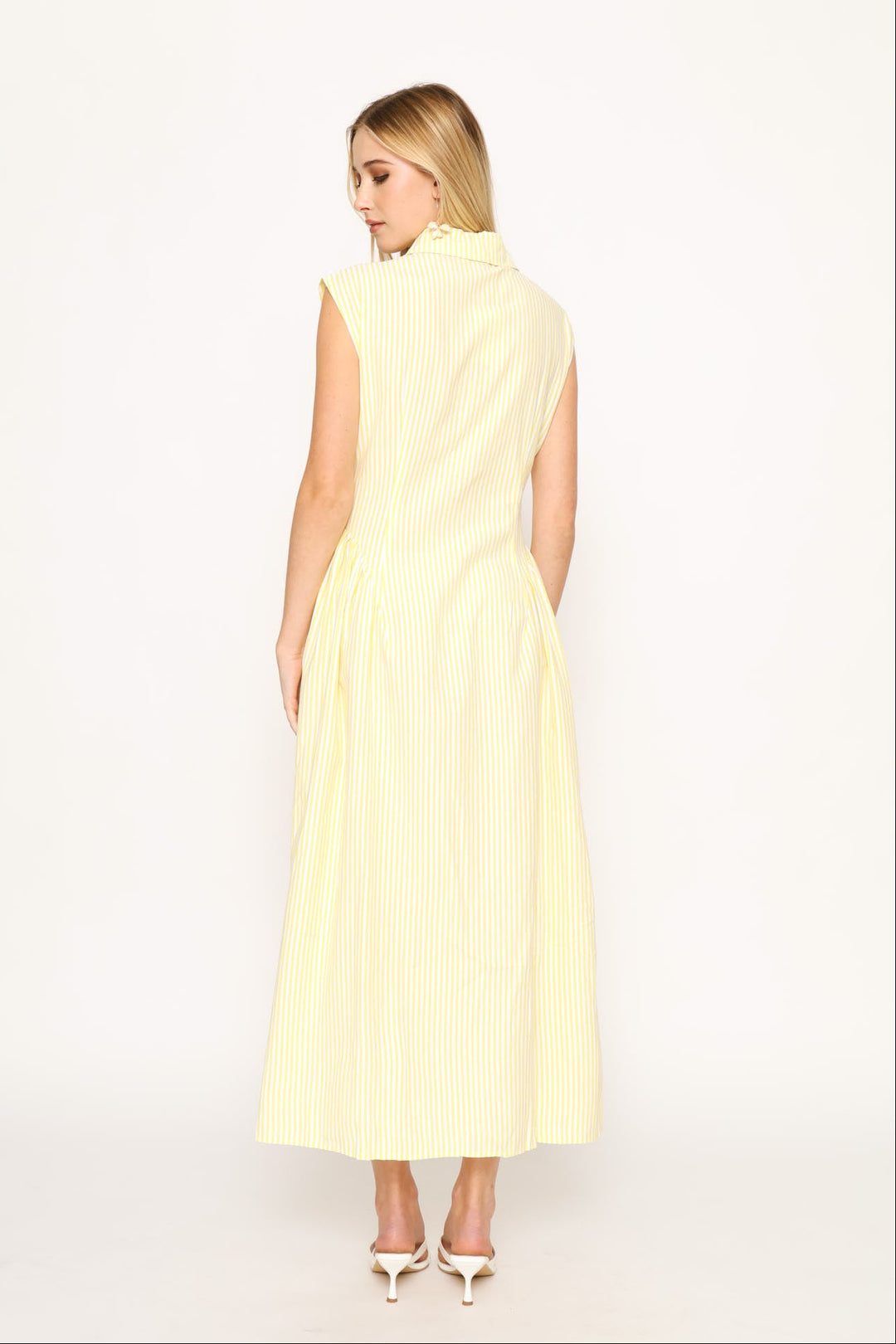 Sleeveless Fit & Flare A-Line Maxi Dress - Light Yellow