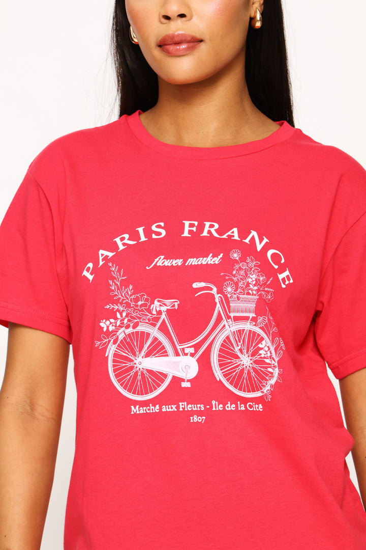 Paris France Bicycle Tee - Magenta