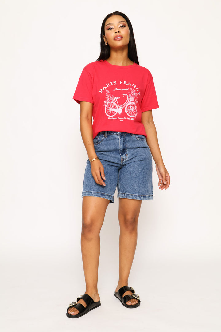 Paris France Bicycle Tee - Magenta