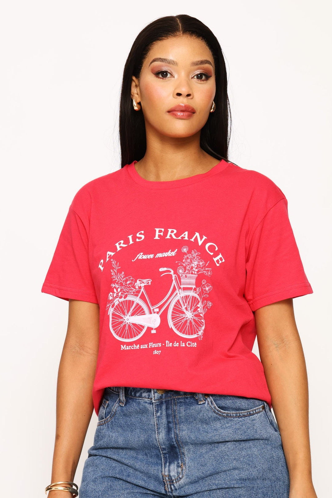 Paris France Bicycle Tee - Magenta