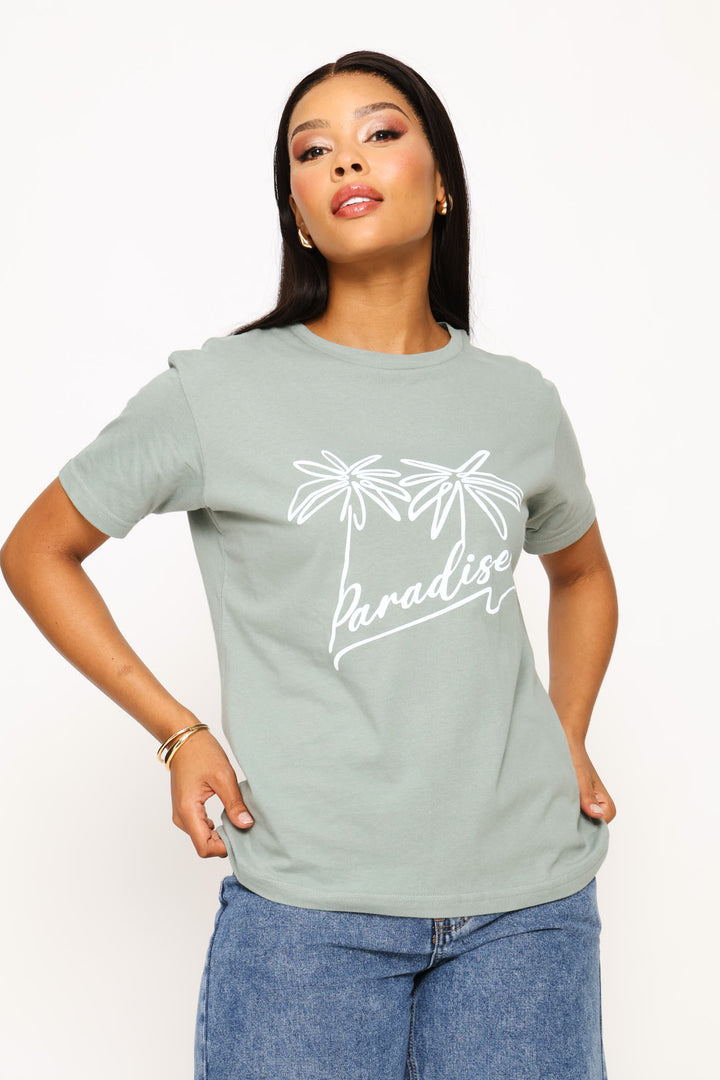 Paradise Palm Tee - Eucalyptus Green