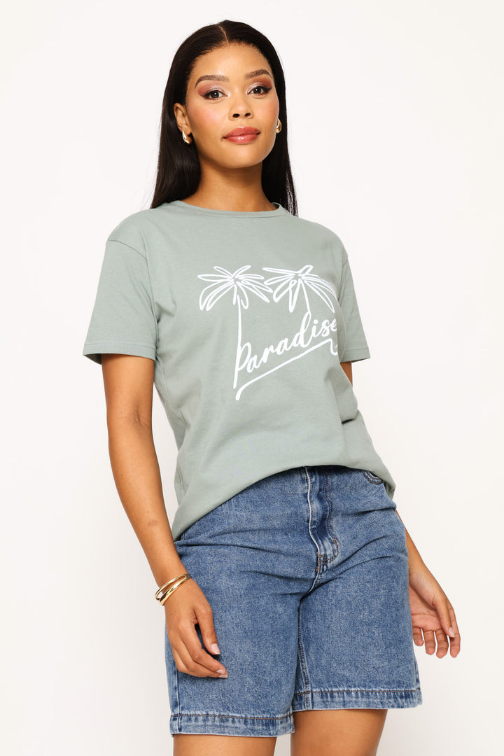 Paradise Palm Tee - Eucalyptus Green
