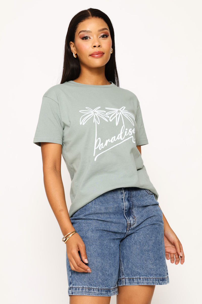 Paradise Palm Tee - Eucalyptus Green