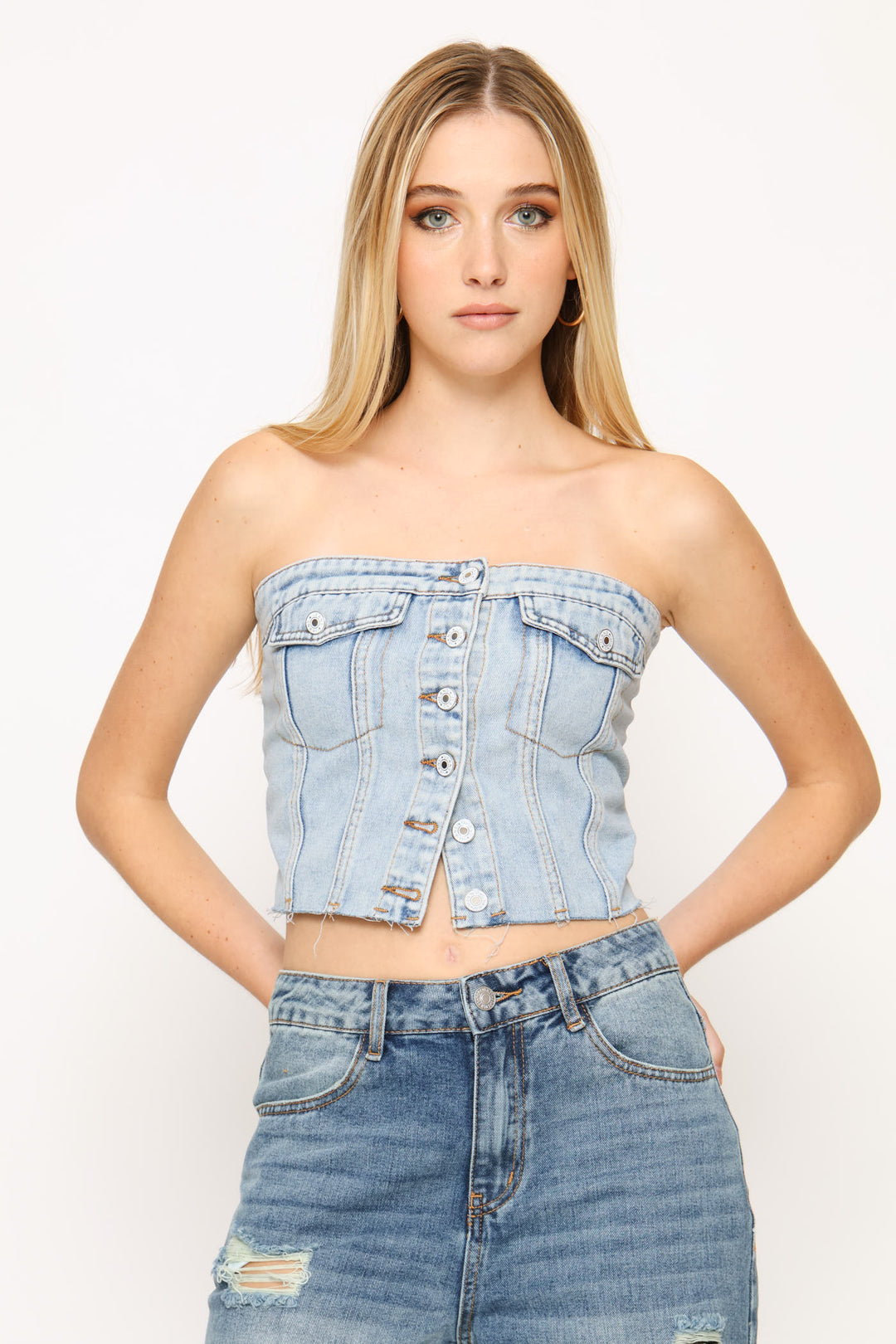 Denim Bandeau Top - Blue