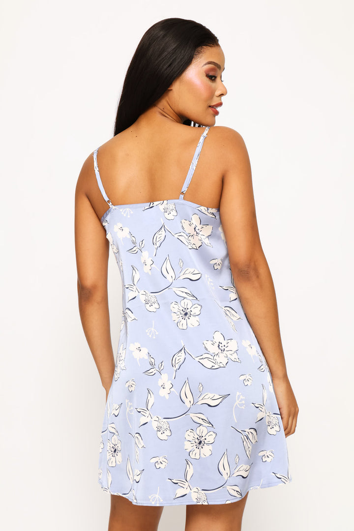 2 Pack Floral Satin Chemise - White/Blue