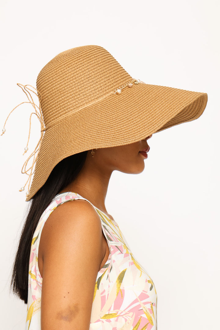 Shell Detail Sunhat - Tan