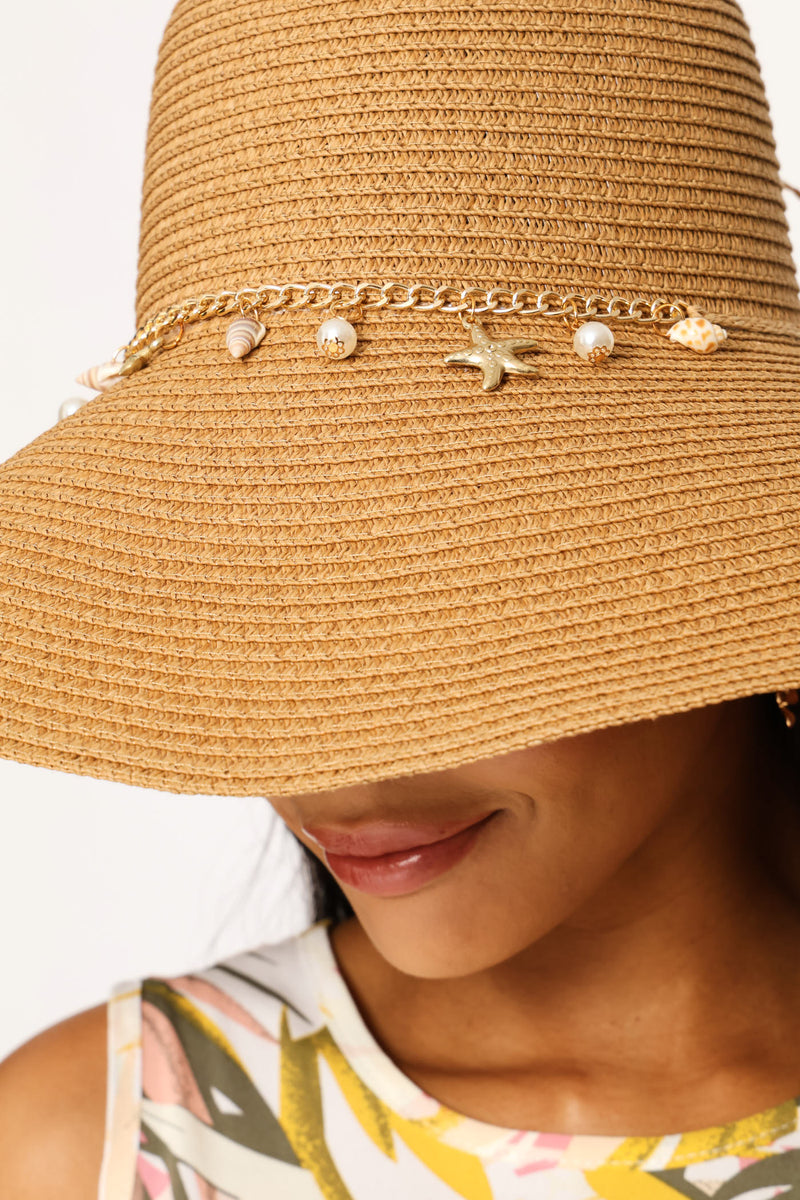 Shell Detail Sunhat - Tan