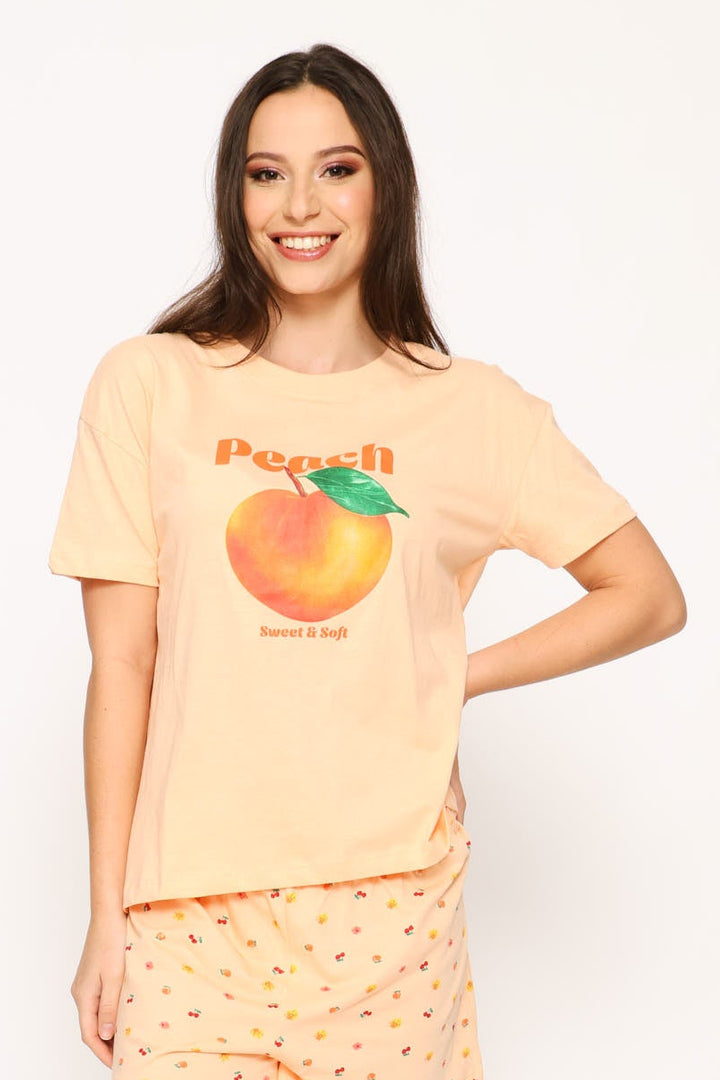 Screen Knit Sleep Tee - Peach