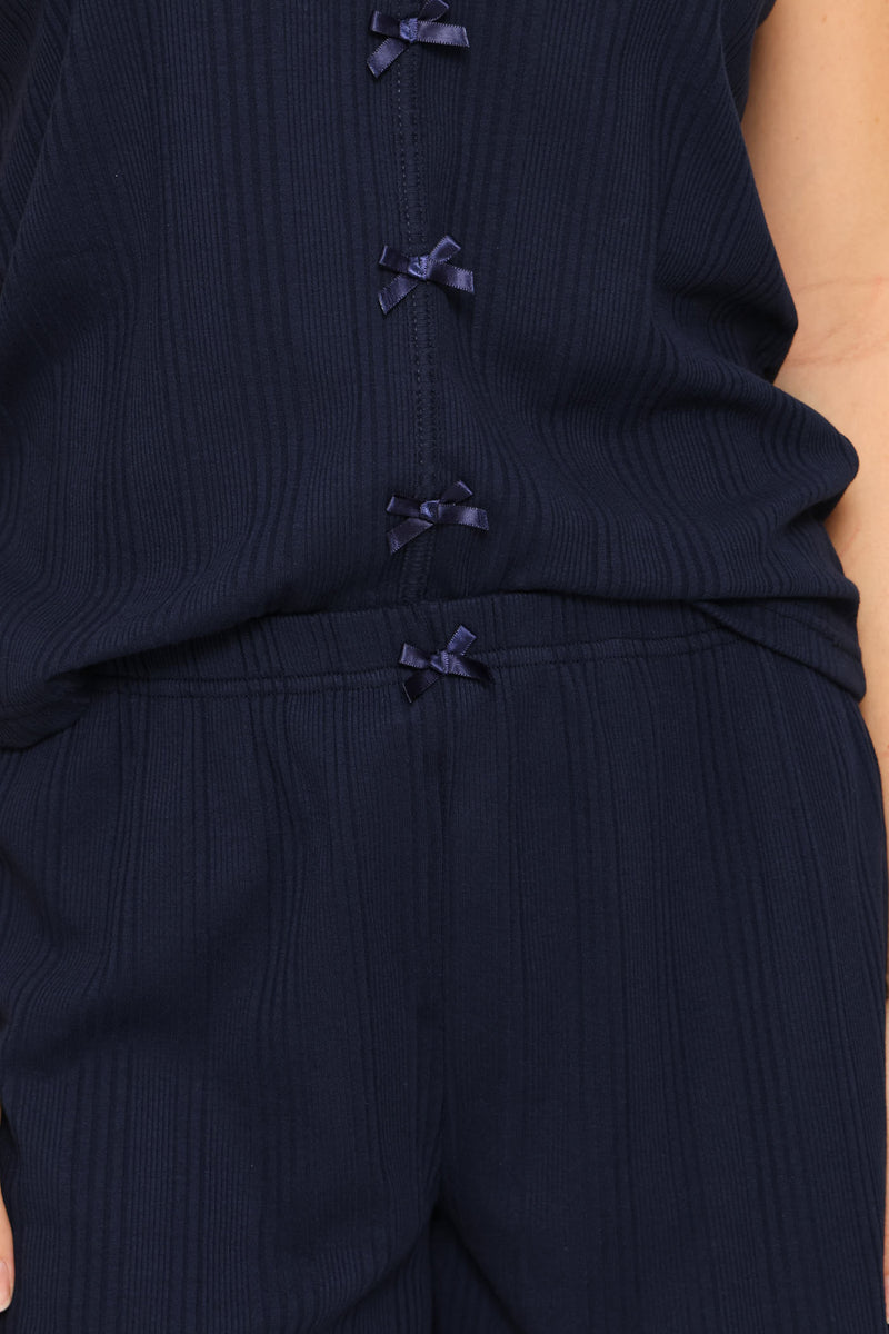 Textured Knit Sleep Short - Navy