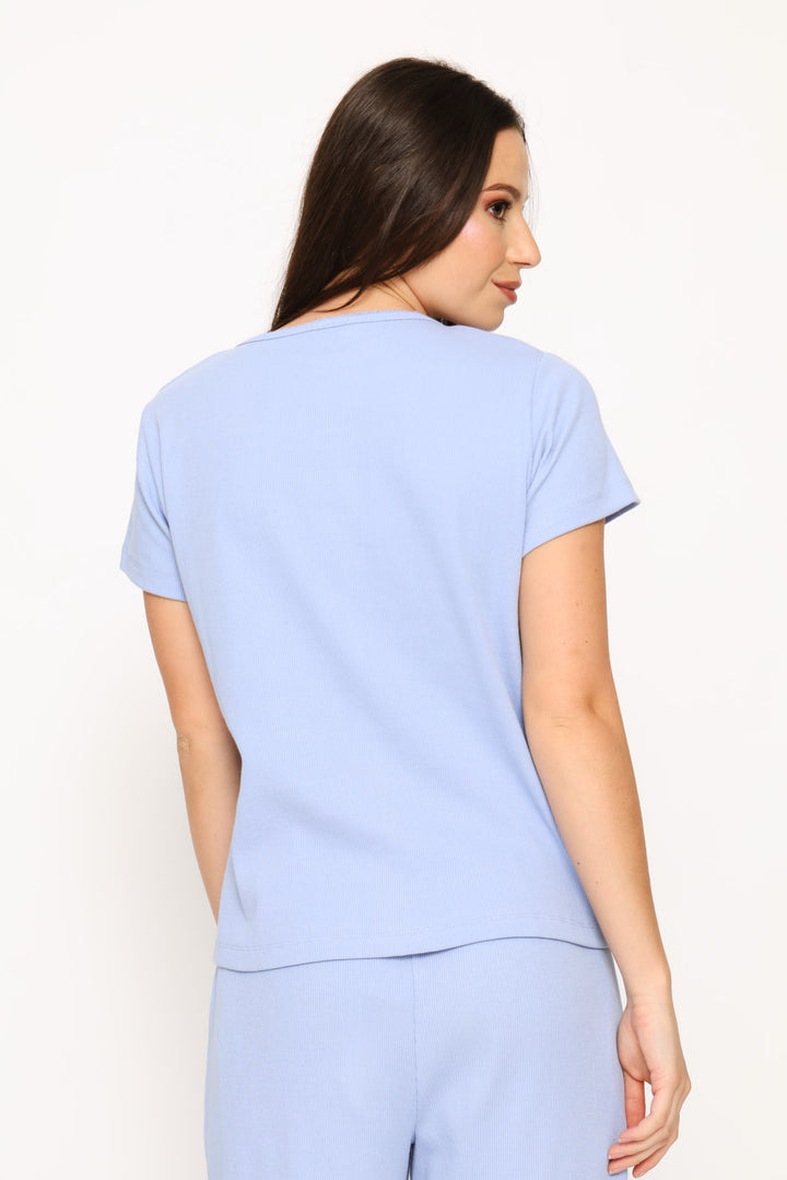 Scoop Neck Rib Sleep Top - Blue