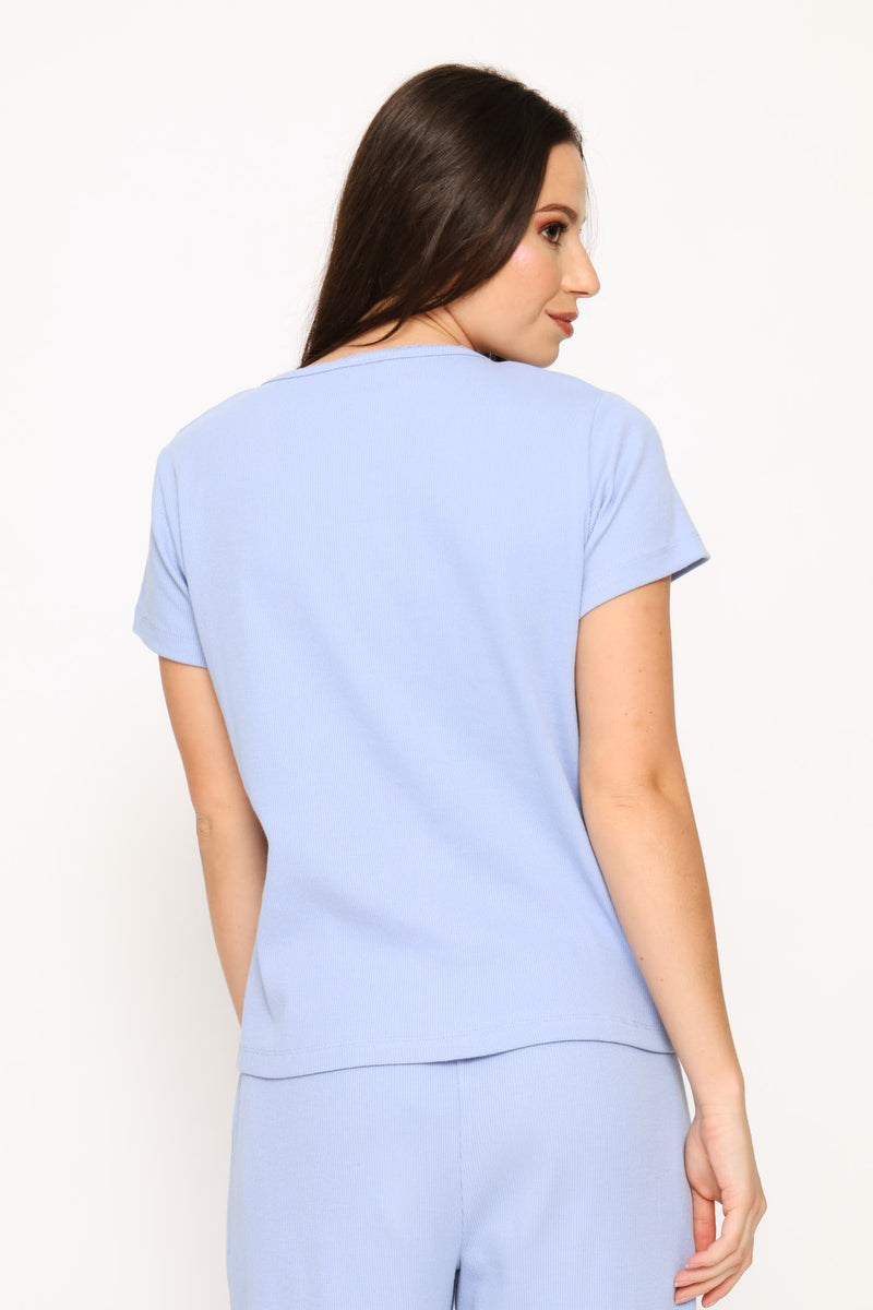 Scoop Neck Rib Sleep Top - Blue