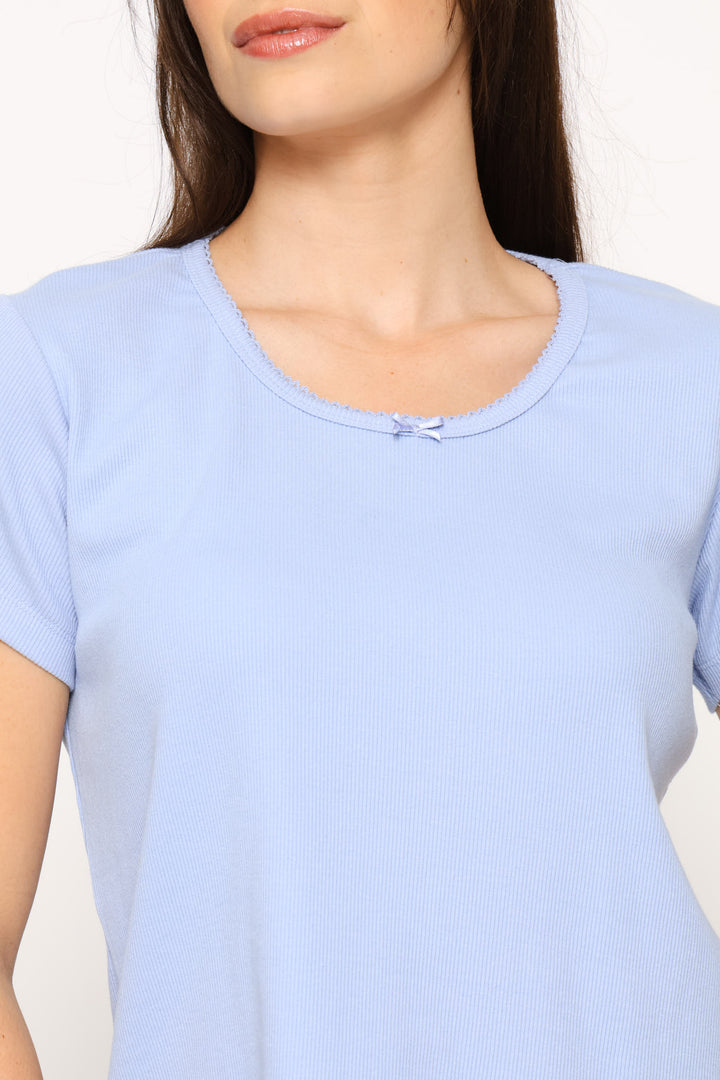 Scoop Neck Rib Sleep Top - Blue