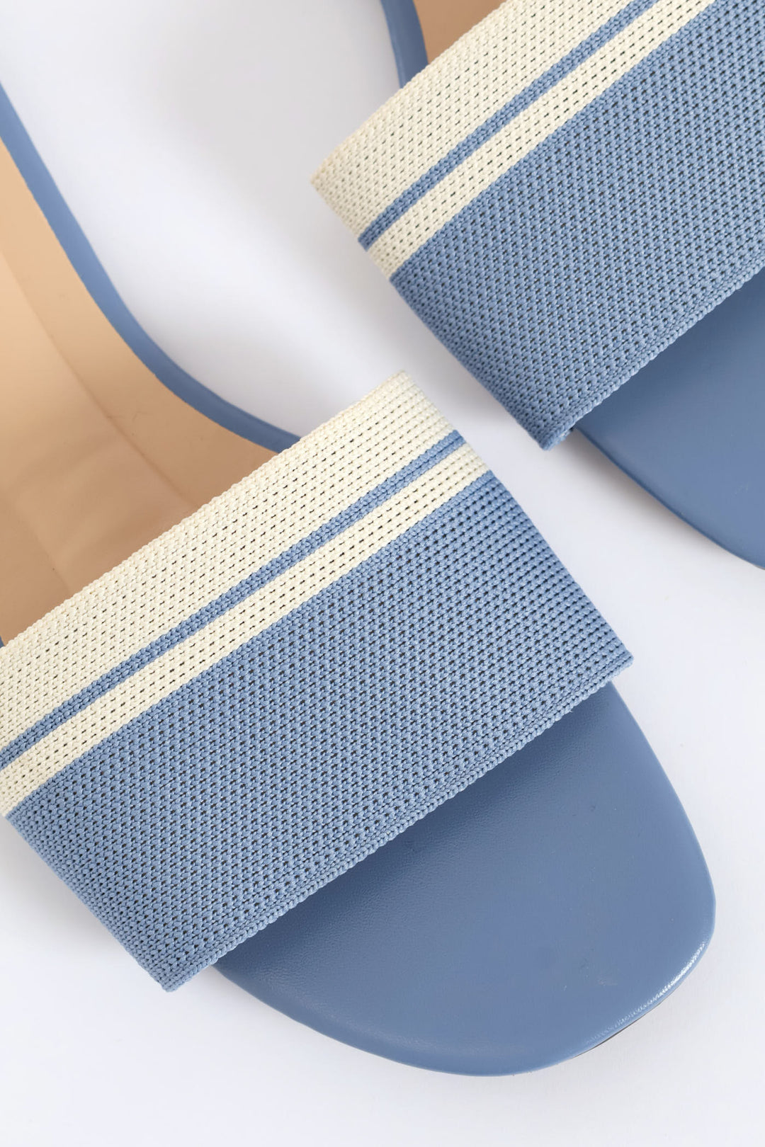 Ribbed Single Band Mule Sandal - Blue/Cream