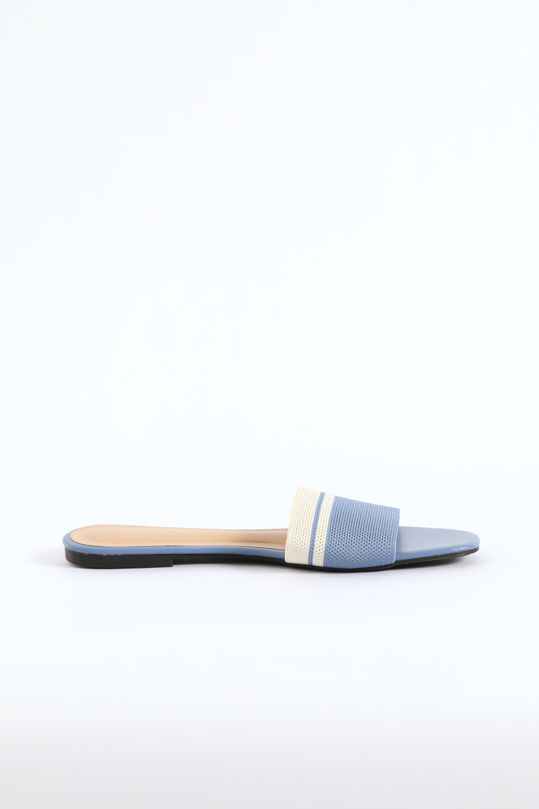 Ribbed Single Band Mule Sandal - Blue/Cream